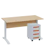 SET-K 547 stůl kancelářský, kovová podnož bílá + kontejner pojízdný, 4-zásuvkový, bříza světlá