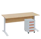 SET-K 567 stůl kancelářský, kovová podnož bílá + kontejner pojízdný, 4-zásuvkový, bříza světlá