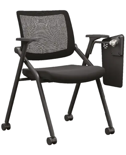 SMART 02, židle konferenční s područkami, sklopná, černá, kolečka + stolek sklopný, černý