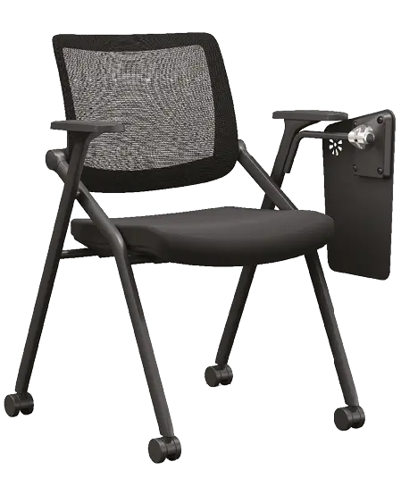 SMART 02, židle konferenční s područkami, sklopná, černá, kolečka + stolek sklopný, černý