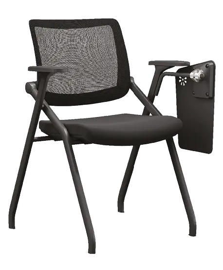SMART 01, židle konferenční s područkami, sklopná, černá, kluzáky + stolek sklopný, černý