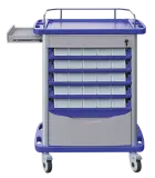 OVM DOUBLE - 09,  oboustranný zdravotnický vozík, 11 - ti zásuvkový, modrá/šedá