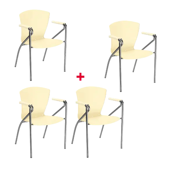 ASTRID CR židle konferenční s područkami, kostra chromová, plast krémový, 3+1 ZDARMA