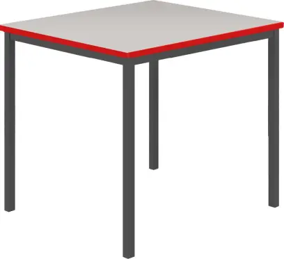 JSB 80 Jídelní stůl 800 x 800 mm, deska šedá s hranou červená flamengo / podnož černá RAL9005