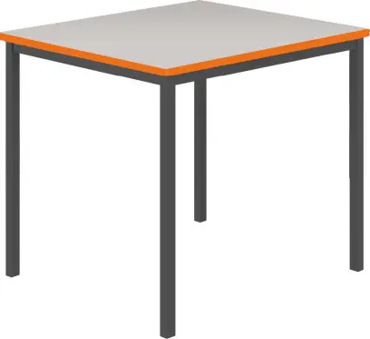 JSB 80 Jídelní stůl 800 x 800 mm, deska šedá s hranou pomeranč / podnož černá RAL9005