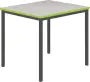JSB 80 Jídelní stůl 800 x 800 mm, deska šedá s hranou jarní zeleň / podnož černá RAL9005