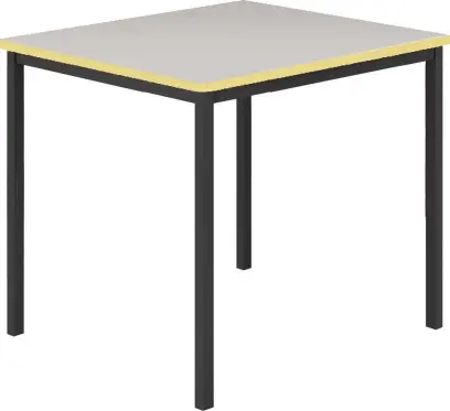 JSB 80 Jídelní stůl 800 x 800 mm, deska šedá s hranou žlutá odio / podnož černá RAL9005