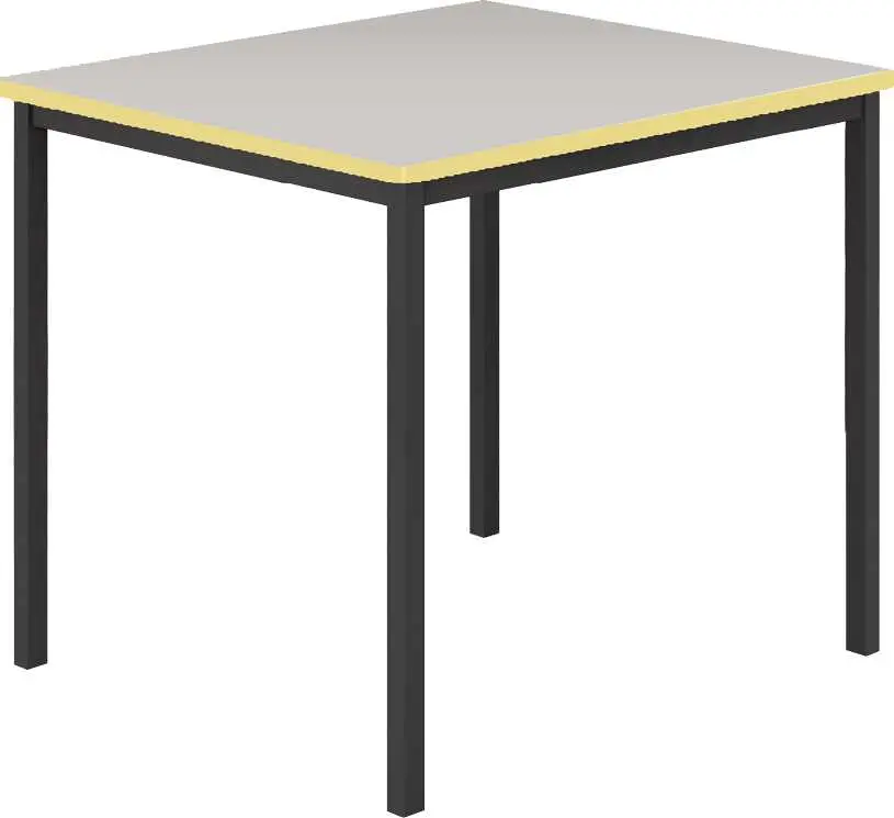 JSB 80 Jídelní stůl 800 x 800 mm, deska šedá s hranou žlutá odio / podnož černá RAL9005