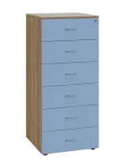 LKR - A5 dřevěná kartotéka, 6-zásuvková, centrální zámek, korpus dub bardolino/čílka pastelově modrá