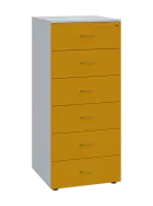 LKRP - A5 dřevěná kartotéka, 6-zásuvková, centrální zámek, korpus bílý/čílka žlutá odio