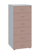 LKRP - A5 dřevěná kartotéka, 6-zásuvková, centrální zámek, korpus bílý/čílka pudrově růžová
