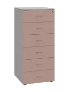 LKRP - A5 dřevěná kartotéka, 6-zásuvková, centrální zámek, korpus šedý/čílka pudrově růžová