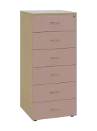LKRP - A5 dřevěná kartotéka, 6-zásuvková, centrální zámek, korpus bříza světlá/čílka pudrově růžová