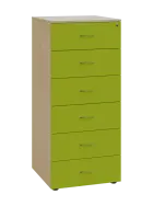 LKRP - A5 dřevěná kartotéka, 6-zásuvková, centrální zámek, korpus bříza světlá/čílka jarní zeleň