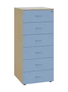 LKRP - A5 dřevěná kartotéka, 6-zásuvková, centrální zámek, korpus bříza světlá/čílka pastelově modrá