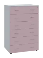 LKRP BIG - A5 dřevěná kartotéka, 6-zásuvková, centrální zámek, korpus bílý/čílka pastelově růžová