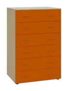 LKRP BIG - A5 dřevěná kartotéka, 6-zásuvková, centrální zámek, korpus bříza světlá/čílka mandarinka