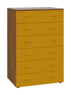 LKRP BIG - A5 dřevěná kartotéka, 6-zásuvková, centrální zámek, korpus ořech světlý/čílka žlutá odio