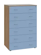 LKRP BIG - A5 dřevěná kartotéka, 6-zásuvková, centrální zámek, korpus dub bardolino/čílka pastelově