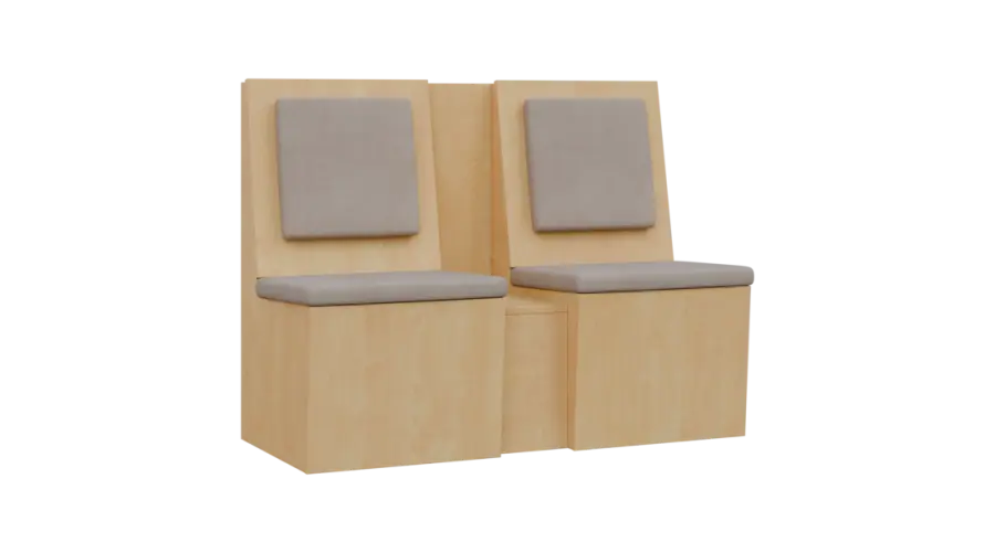 RE LAV - 1200 lavice do čekárny, 2-sedák, 1000x1200x435, bříza světlá, koženka BE 5 - krémová