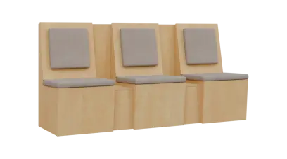 RE LAV - 1900 lavice do čekárny, 3-sedák, 1000x1900x435, bříza světlá, koženka BE 5 - krémová