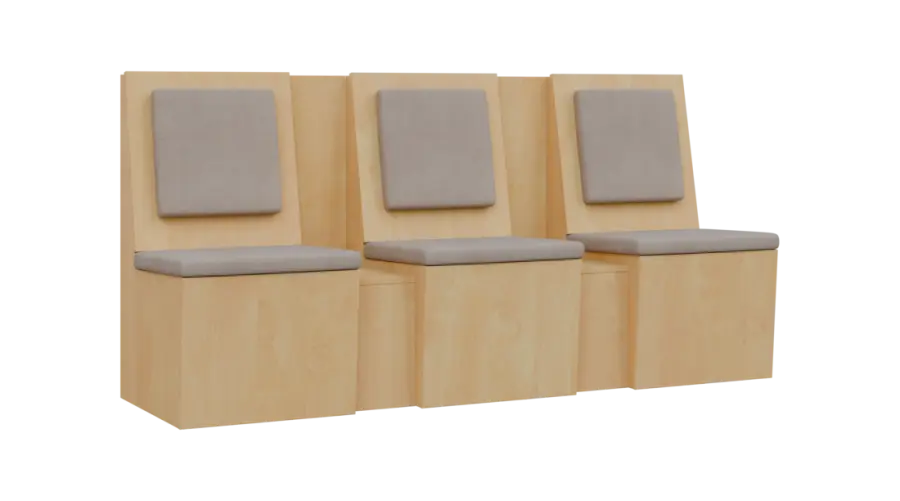 RE LAV - 1900 lavice do čekárny, 3-sedák, 1000x1900x435, bříza světlá, koženka BE 5 - krémová