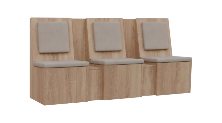 RE LAV - 1900 lavice do čekárny, 3-sedák, 1000x1900x435, dub bardolino, koženka BE 5 - krémová