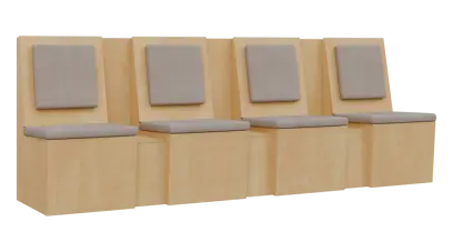 RE LAV - 2600 lavice do čekárny, 4-sedák, 1000x2600x435, bříza světlá, koženka BE 5 - krémová