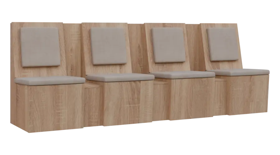 RE LAV - 2600 lavice do čekárny, 4-sedák, 1000x2600x435, dub bardolino, koženka BE 5 - krémová