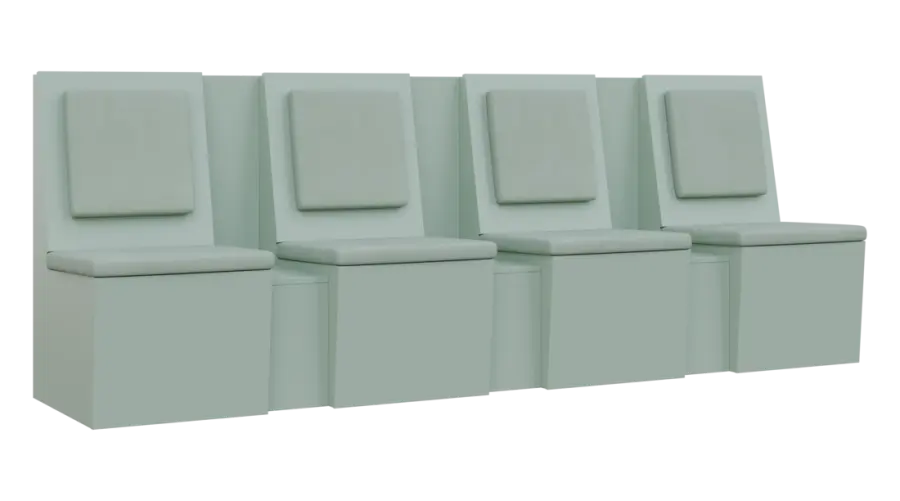 RE LAV - 2600 lavice do čekárny, 4-sedák, 1000x2600x435, pastelově zelená, koženka Z 2 - zelinkavá