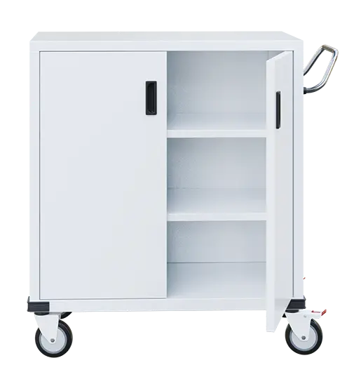 CLINIC MOBIL 104, nemocniční vozík univerzální, 2-dveřový, policový, bílý