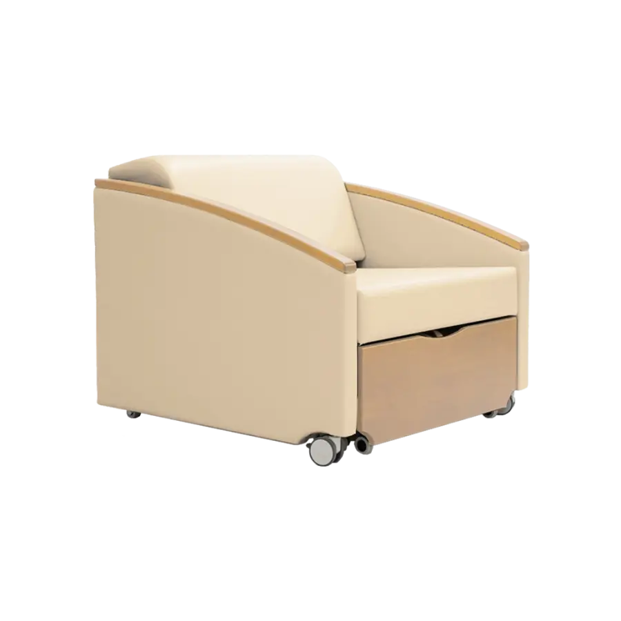 SALZA WOOD rozkládací křeslo, šířka 860 mm, koženka béžová