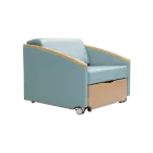 SALZA WOOD rozkládací křeslo, šířka 860 mm, koženka modrá