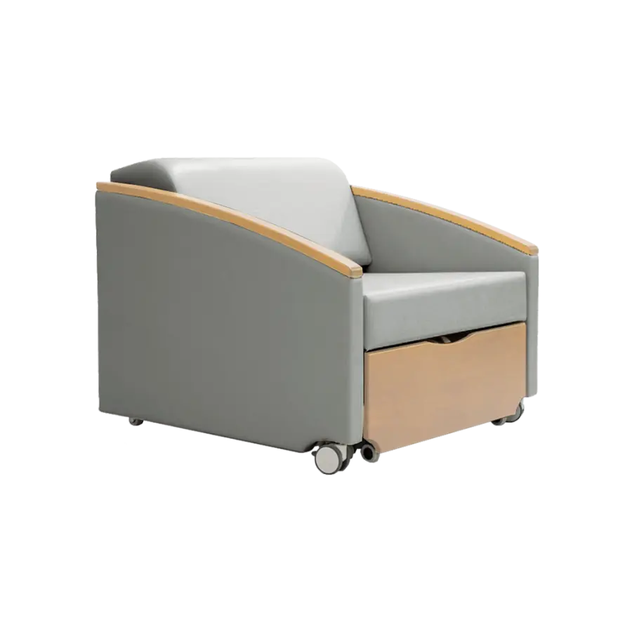 SALZA WOOD rozkládací křeslo, šířka 860 mm, koženka šedá