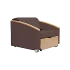 SALZA WOOD rozkládací křeslo, šířka 860 mm, koženka tmavě hnědá
