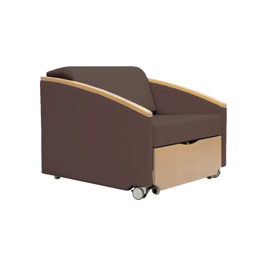 SALZA WOOD rozkládací křeslo, šířka 860 mm, koženka tmavě hnědá