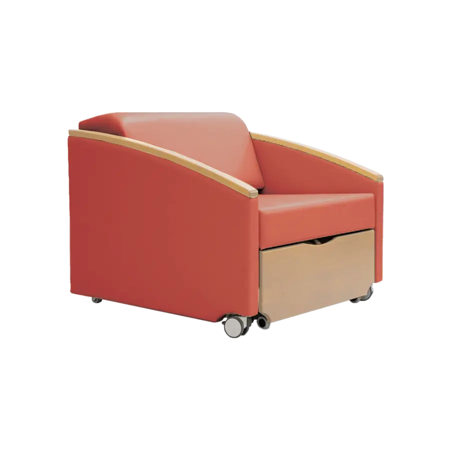 SALZA WOOD rozkládací křeslo, šířka 860 mm, koženka červená