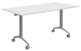 SLKP 160/70 pojízdný skládací stůl, nohy stříbrný lak, deska 25 mm, široký 1600 mm, bílá