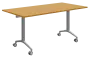 SLKP 160/70 pojízdný skládací stůl, nohy stříbrný lak, deska 25 mm, široký 1600 mm, buk royal
