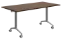 SLKP 160/70 pojízdný skládací stůl, nohy stříbrný lak, deska 25 mm, široký 1600 mm, ořech královský