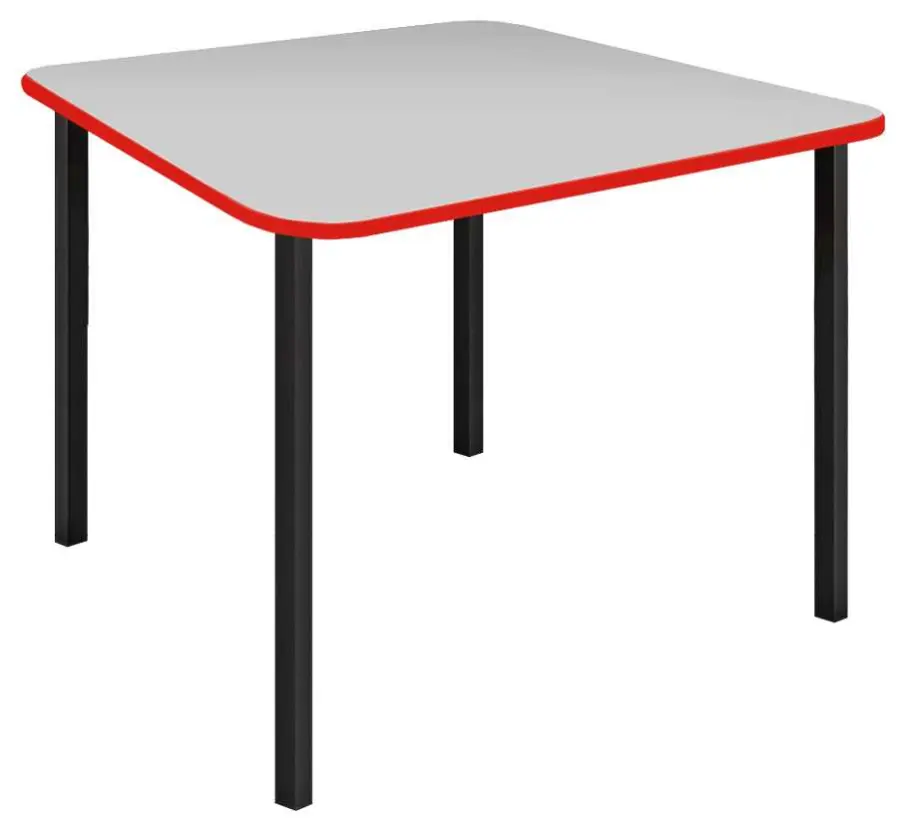 JSBR 90 Jídelní stůl 900 x 900 mm, deska šedá s hranou červená flamengo / podnož černá RAL9005