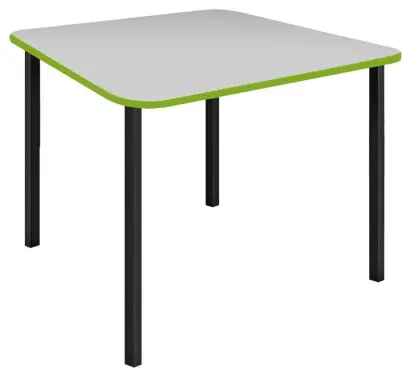 JSBR 90 Jídelní stůl 900 x 900 mm, deska šedá s hranou jarní zeleň / podnož černá RAL9005