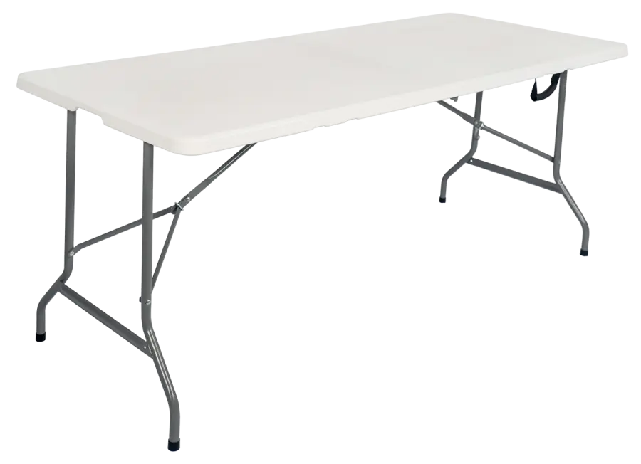EVENT TABLE 150, cateringový skládací stůl 1520x700 mm, deska plastová bílá, kostra kovová šedá