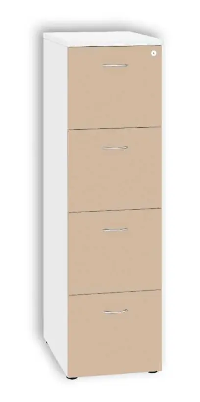 LKR - 4 dřevěná kartotéka A4, 4-zásuvková, centrální zámek, korpus bílá/čílka latte