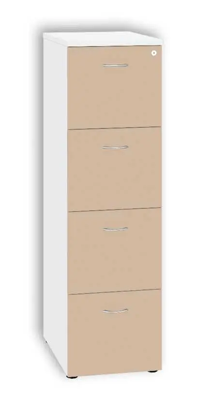 LKR - 4 dřevěná kartotéka A4, 4-zásuvková, centrální zámek, korpus bílá/čílka latte
