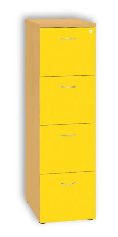 LKR - 4 dřevěná kartotéka A4, 4-zásuvková, centrální zámek, korpus buk Royal/čílka žlutá odio