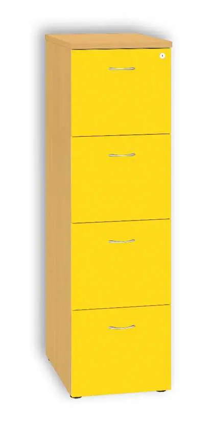LKR - 4 dřevěná kartotéka A4, 4-zásuvková, centrální zámek, korpus buk Royal/čílka žlutá odio