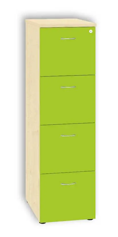 LKR - 4 dřevěná kartotéka A4, 4-zásuvková, centrální zámek, korpus javor horský/čílka jarní zeleň