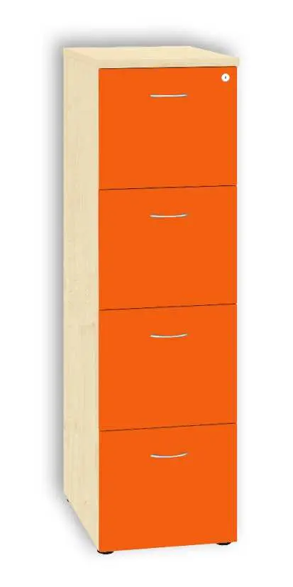 LKR - 4 dřevěná kartotéka A4, 4-zásuvková, centrální zámek, korpus javor horský/čílka pomeranč