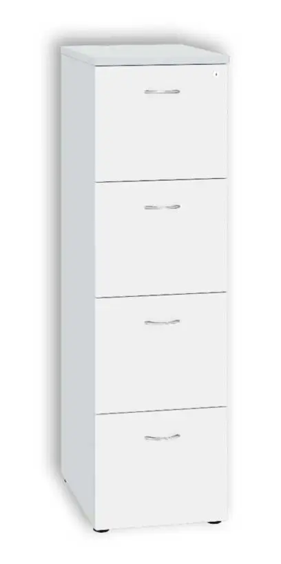 LKR - 4 dřevěná kartotéka A4, 4-zásuvková, centrální zámek, korpus šedá/čílka bílá